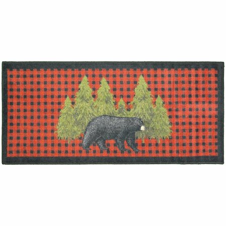 MAYBERRY RUG 20 x 44 in. Cozy Cabin Pine Bear Printed Nylon Kitchen Mat & Rug, Red CC20674 20X44